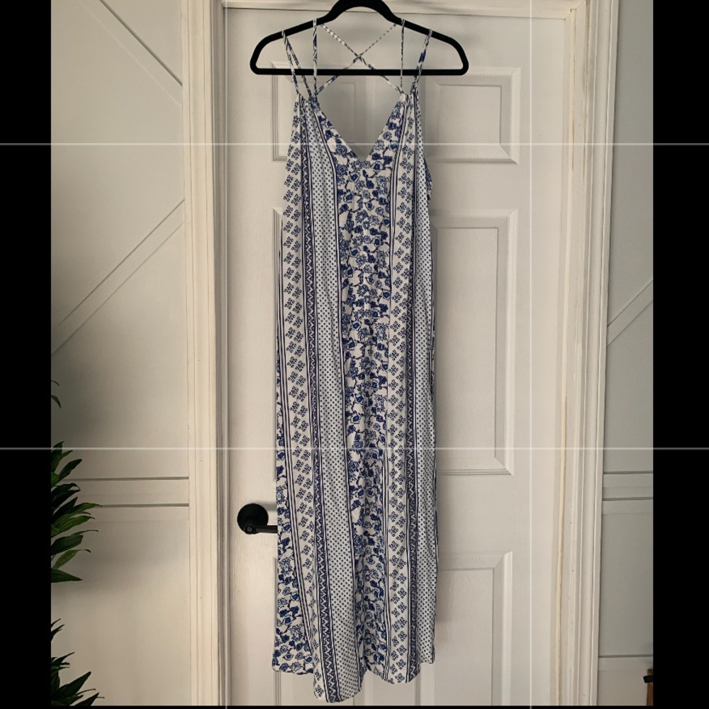 Lush blue and white printed maxi dress